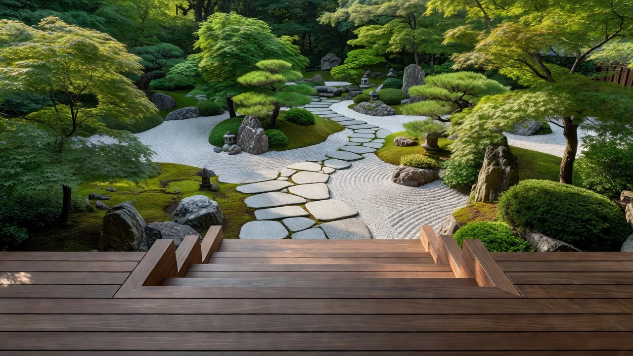 川辺のウッドデッキ